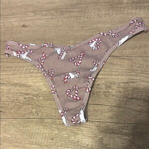 Festive Candy Cane and Dog Print Thong